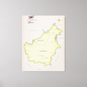 Illustrated map of Borneo Canvas Print