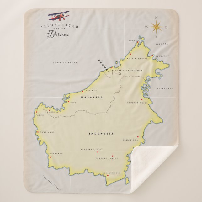 Illustrated map of Borneo Sherpa Blanket (Front)