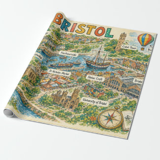 Illustrated Map of Bristol Landmarks Wrapping Paper