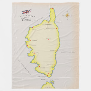 Illustrated map of Corsica Fleece Blanket