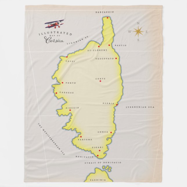 Illustrated map of Corsica Fleece Blanket (Front)