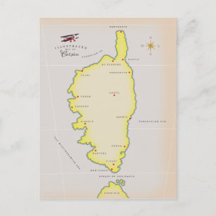 Illustrated map of Corsica Postcard