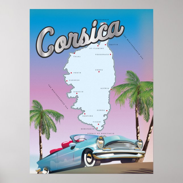 Illustrated map of Corsica Poster (Front)