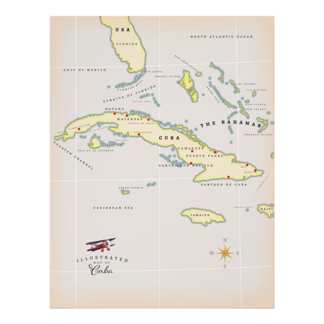 Illustrated map of Cuba Photo Print (Front)
