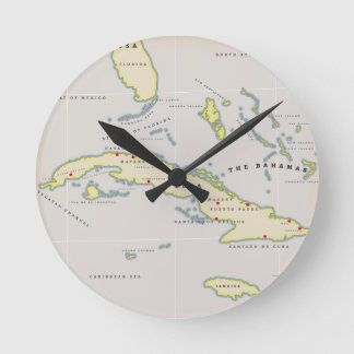 Illustrated map of Cuba Round Clock