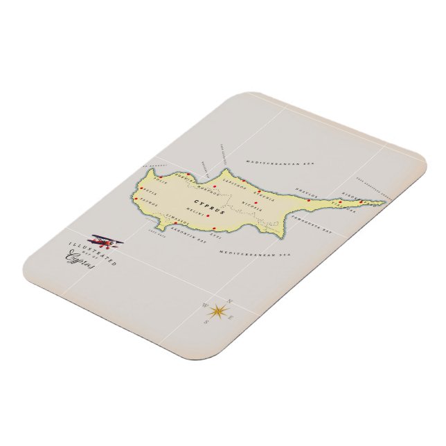 Illustrated map of Cyprus. Magnet (Left Side)