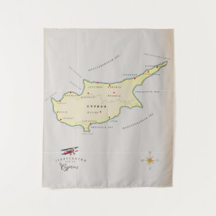 Illustrated map of Cyprus. Tapestry