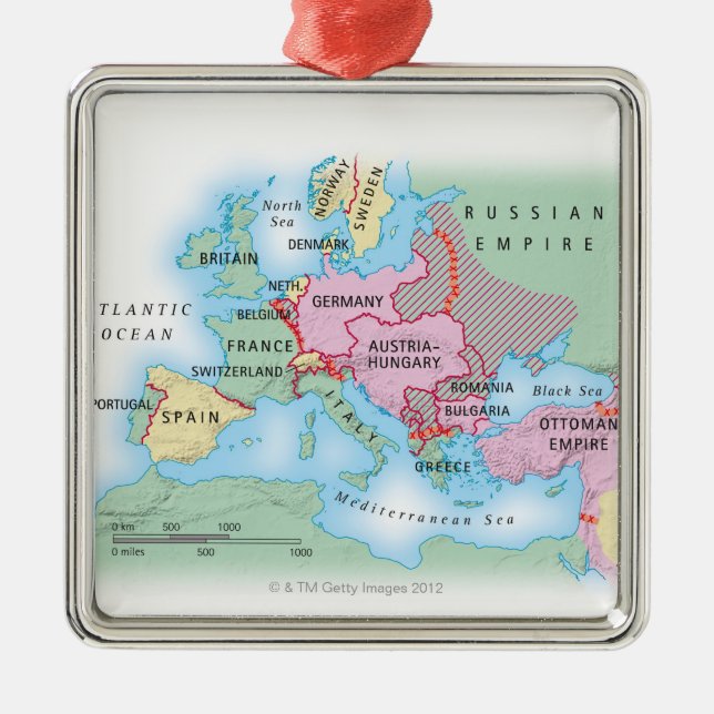 Illustrated Map of Europe Metal Tree Decoration (Front)
