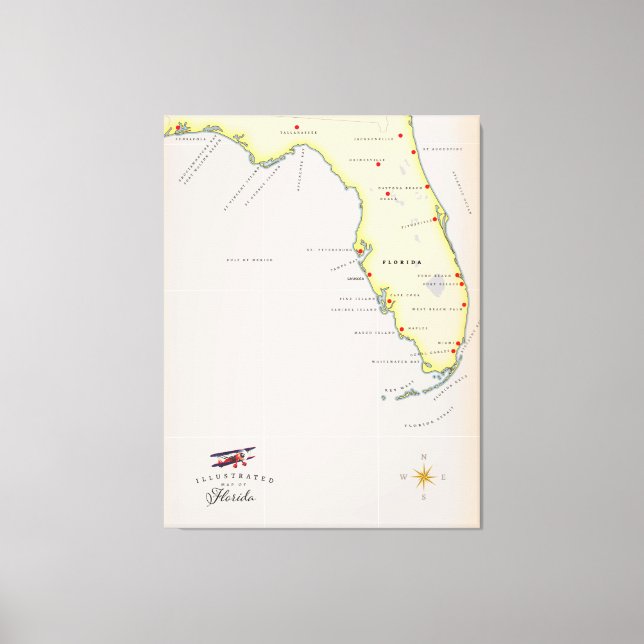 Illustrated map of Florida Canvas Print (Front)