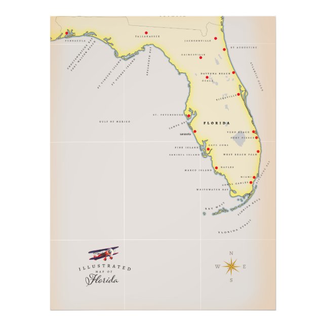 Illustrated map of Florida Photo Print (Front)