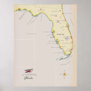Illustrated map of Florida Poster