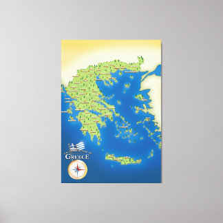Illustrated Map Of Greece. Canvas Print