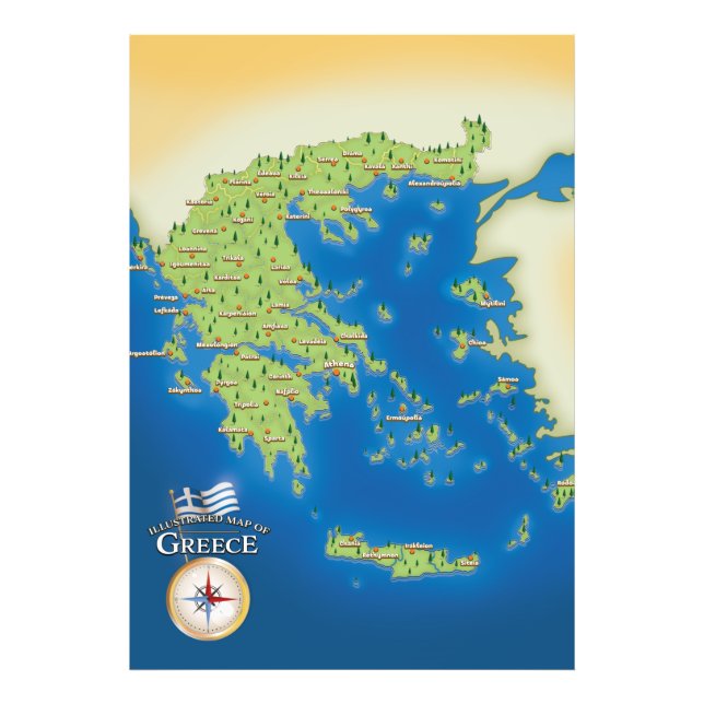 Illustrated Map Of Greece. Photo Print (Front)
