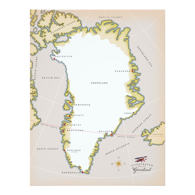 Illustrated map of Greenland Photo Print (Front)