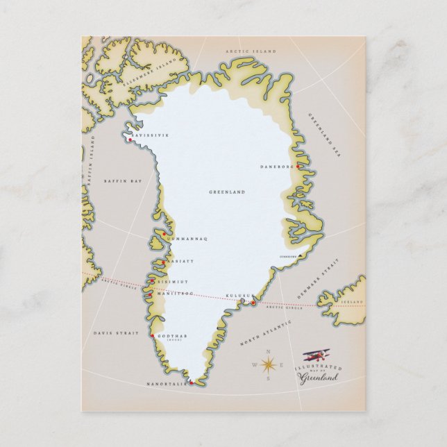 Illustrated map of Greenland Postcard (Front)