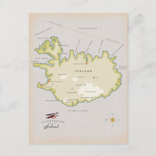 Illustrated map of Iceland Postcard