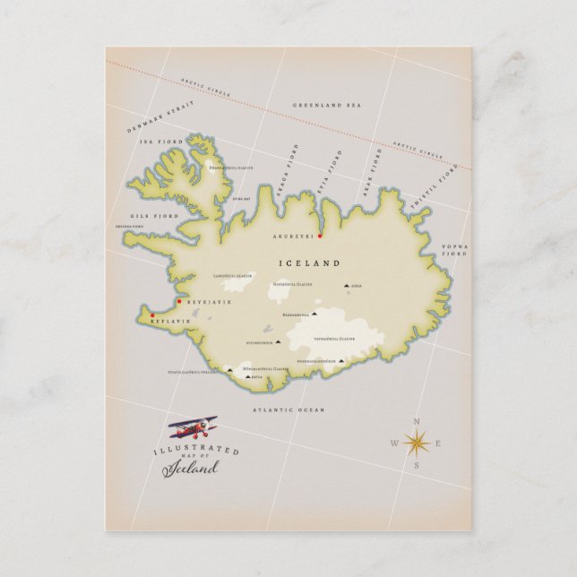 Illustrated map of Iceland Postcard (Front)