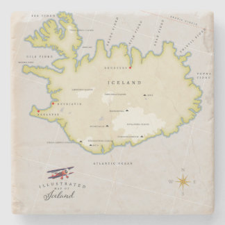 Illustrated map of Iceland Stone Coaster