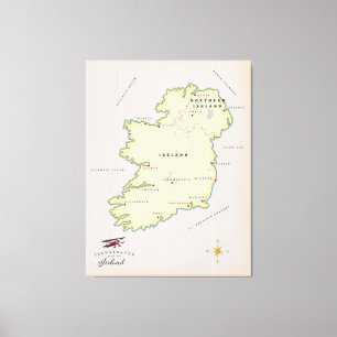 Illustrated Map of Ireland Canvas Print