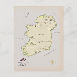 Illustrated Map of Ireland Postcard