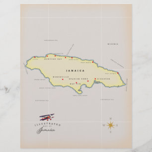 Illustrated map of Jamaica. Custom Letterhead
