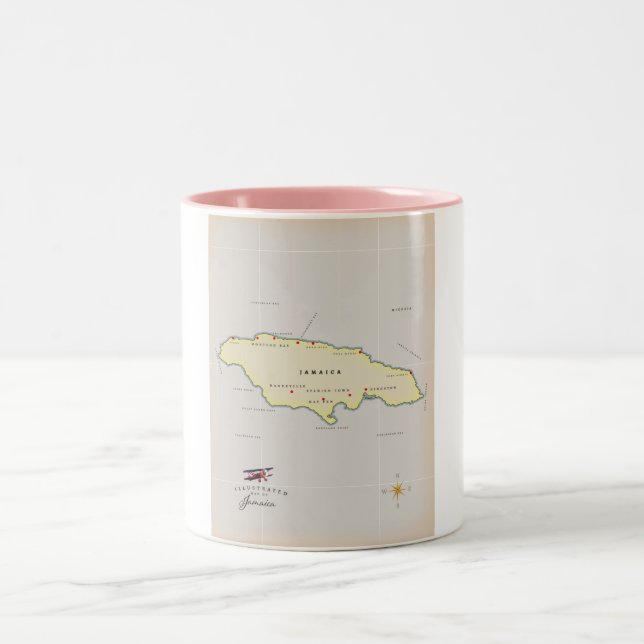 Illustrated map of Jamaica. Two-Tone Coffee Mug (Center)