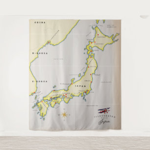 Illustrated map of Japan Tapestry