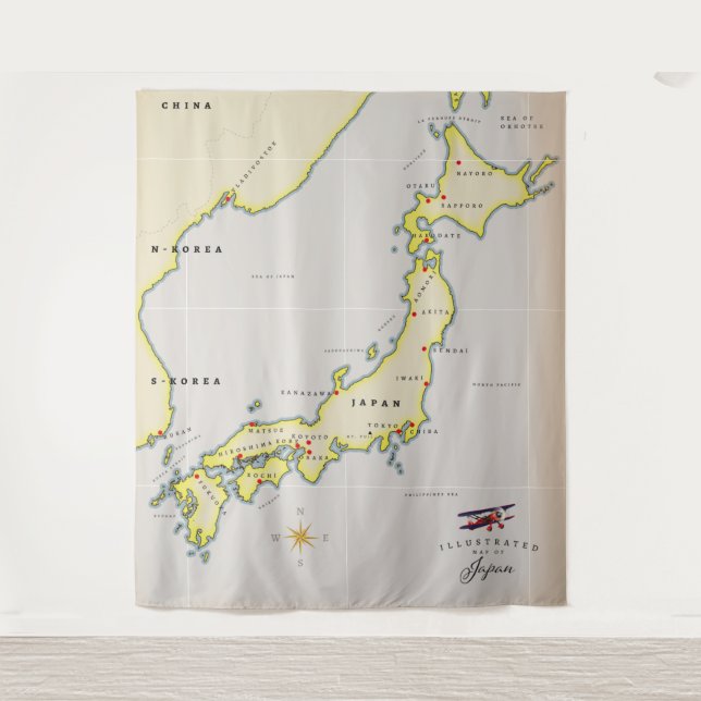 Illustrated map of Japan Tapestry (Front)