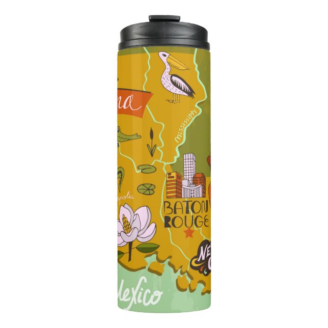Illustrated map of Louisiana, USA. Travel and attr Thermal Tumbler (Front)