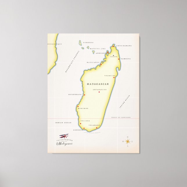 Illustrated map of Madagascar Canvas Print (Front)