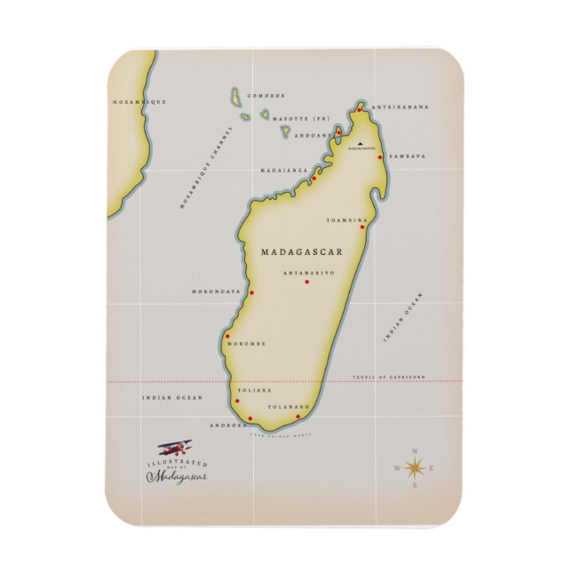 Illustrated map of Madagascar Magnet (Vertical)