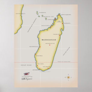 Illustrated map of Madagascar Poster