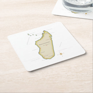 Illustrated map of Madagascar Square Paper Coaster