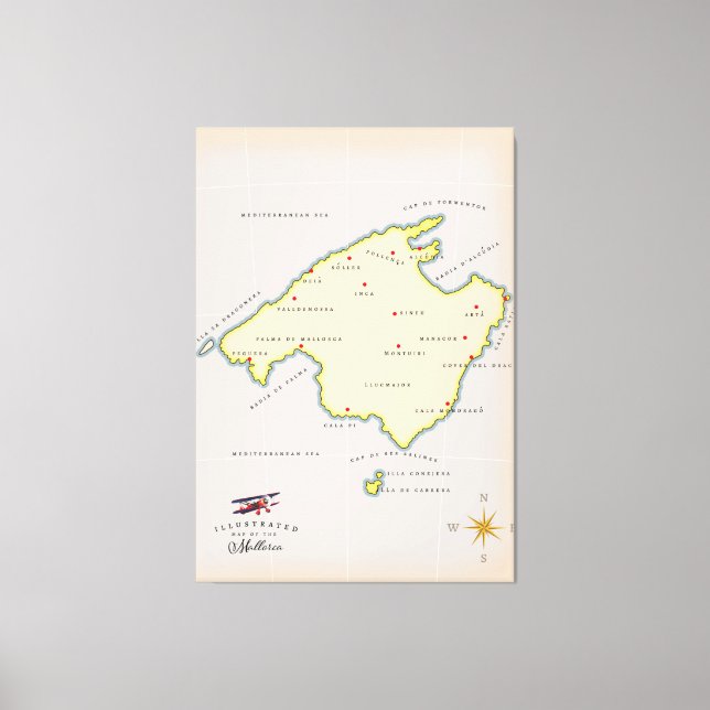 Illustrated map of Mallorca Canvas Print (Front)