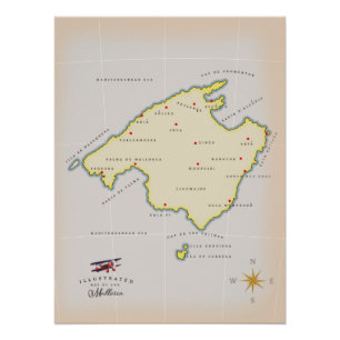 Illustrated map of Mallorca Poster