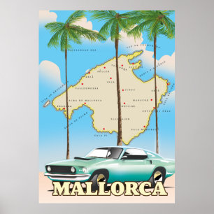 Illustrated map of Mallorca Poster