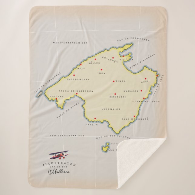 Illustrated map of Mallorca Sherpa Blanket (Front)