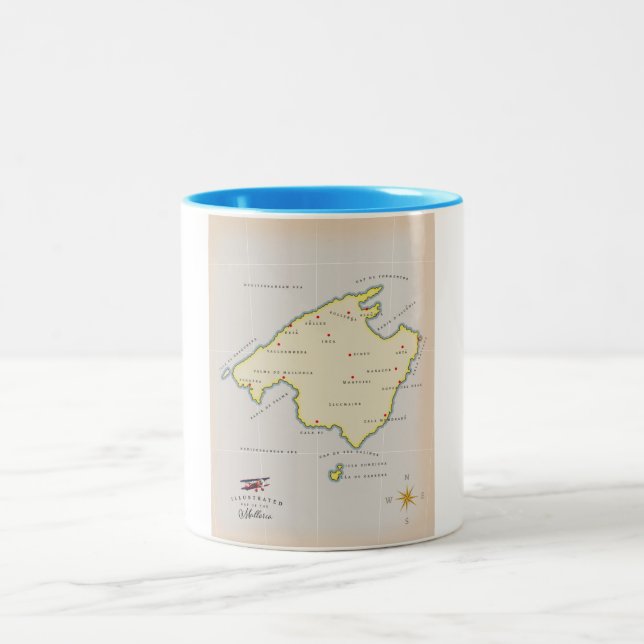 Illustrated map of Mallorca Two-Tone Coffee Mug (Center)