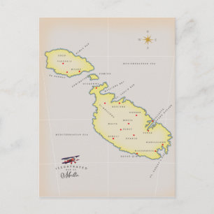 Illustrated map of Malta Postcard
