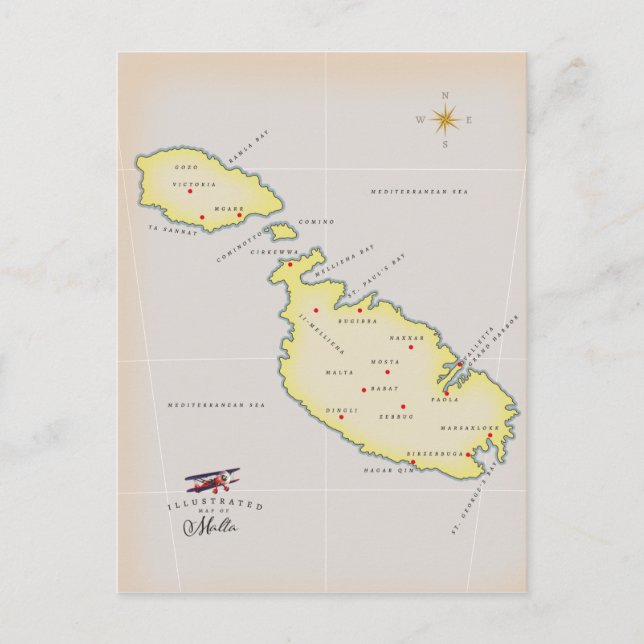 Illustrated map of Malta Postcard (Front)