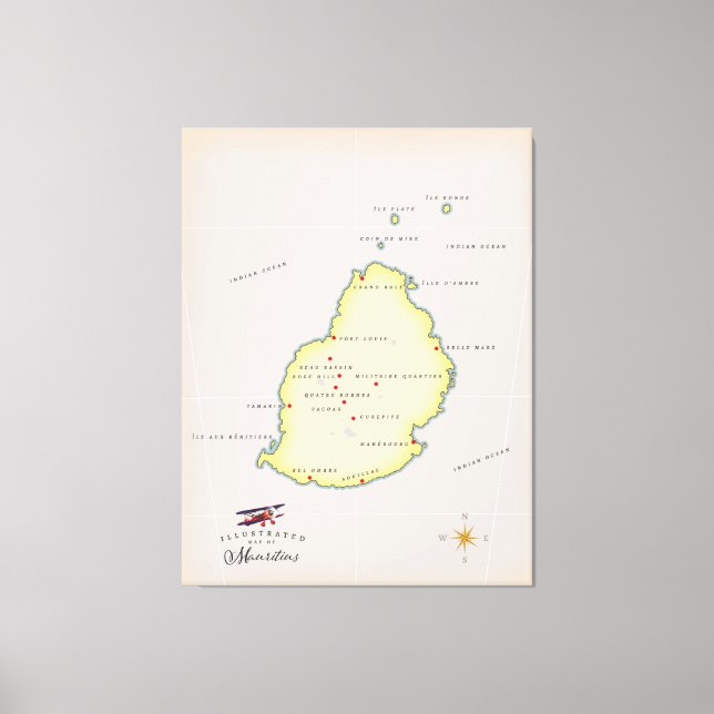 Illustrated map of Mauritius Canvas Print (Front)
