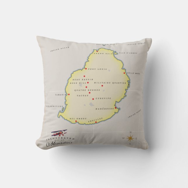 Illustrated map of Mauritius Cushion (Front)