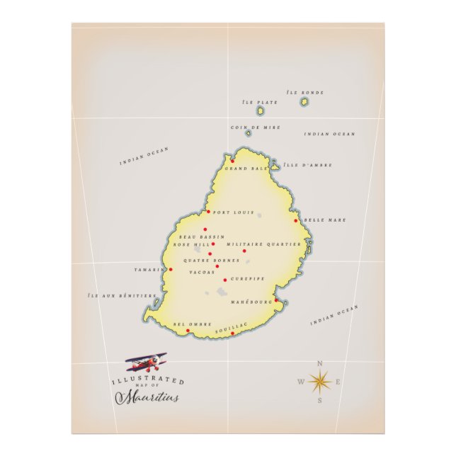 Illustrated map of Mauritius Photo Print (Front)
