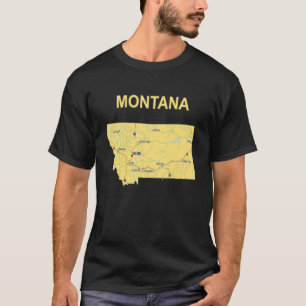Illustrated Map Of Montana State Major Cities And T-Shirt