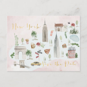 Illustrated Map of New York Save the Date Postcard