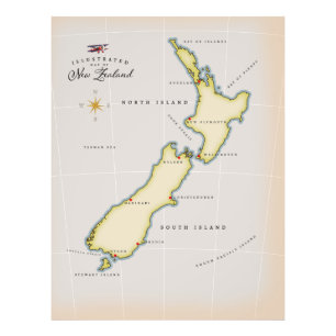 Illustrated map of New Zealand Photo Print