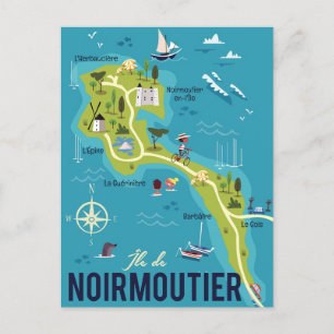 Illustrated Map of Noirmoutier Island Postcard