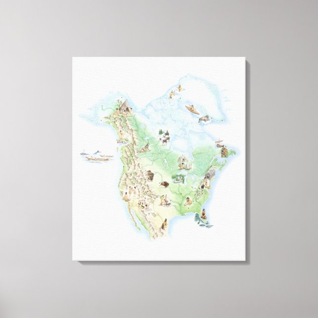 Illustrated map of North America Canvas Print (Front)