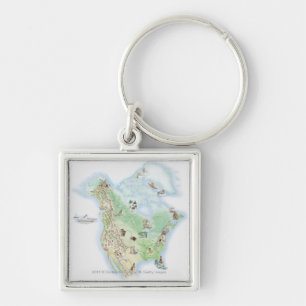 Illustrated map of North America Key Ring