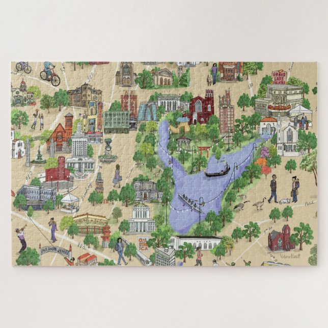Illustrated Map of Oakland, Lake Merritt Puzzle (Horizontal)